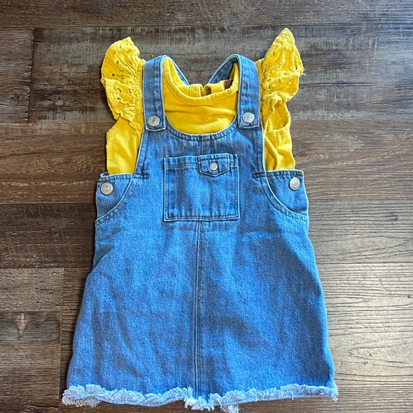 7 FOR ALL MANKIND | denim jumper/dress & mustard top 2PC SET - Picture 1 of 4